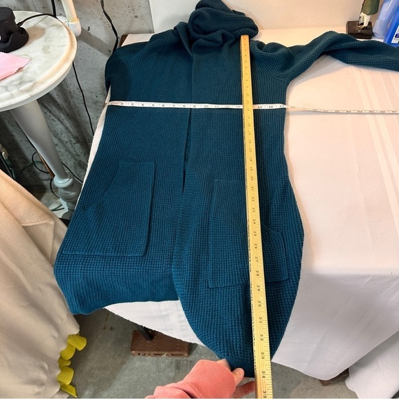 Cyrus Womens Small Hooded Sweater Cardigan Waffle Knit Cozy Grannycore Teal Blue - Picture 8 of 8